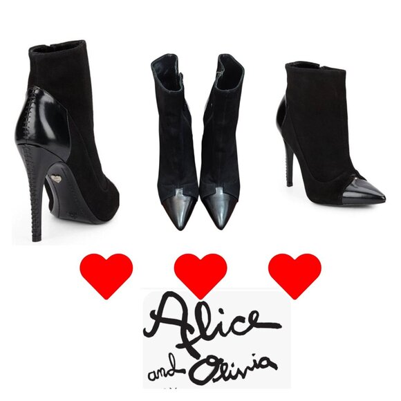 alice olivia black Suede Leather heeled Boots bootie size EU 40/US 9.5 - Picture 1 of 14